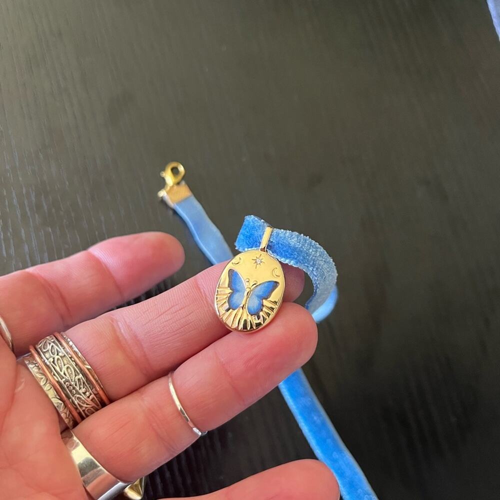 Handmade Blue and Gold Butterfly Pendant Choker Necklace